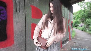 Public Agent - super natural and cute real european 19yr college student with natural boobs and red underware banged outside