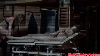 Dutch domina lets the cum trickle from her taut vagina