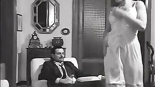 Short haired maid servicing aged studs