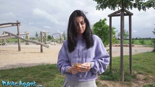 Public Agent - glamorous natural youthful and slim college gal takes Euros for outdoor flashing and sex outside with large dong