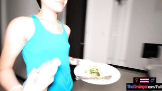 Tiny Oriental amateur GF from Thailand makes dinner and having sex after