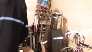 Youthful french brunette hair drilled n creamed in 3way w papy voyeur