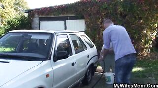 Banging old mother in law outside