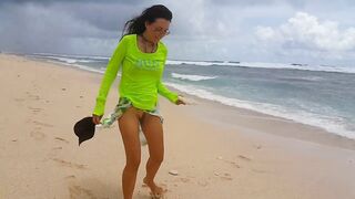 Romantic PEE from behind and against Wind # PIDDLE on Stormy Beach