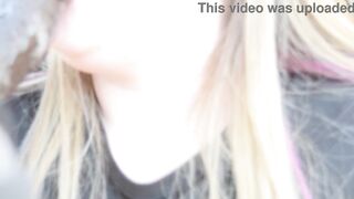 Super head from blond big beautiful woman outside