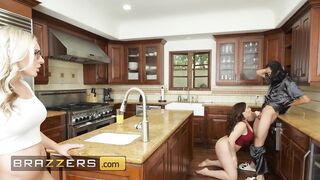 Brazzers - MILFs Natasha Wonderful & Bunny Madison Scissor Their Snatches In Advance Of Getting On Johnny's Shlong