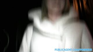 PublicAgent Glamorous Blond Bangs Large Weenie in Hotel Room