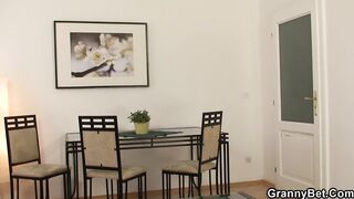 Brunette Hair shaggy granny pounded by youthful man