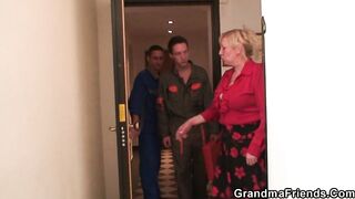 Old sexually excited older gives head and screwed by 2 service boyz