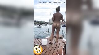 Russian barefaced stripped on a yacht
