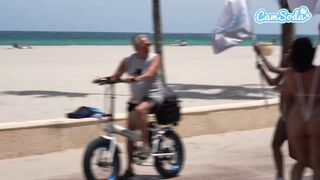 Large Butt Latinas Ride Electric Trikes At Public Beach Large Butt