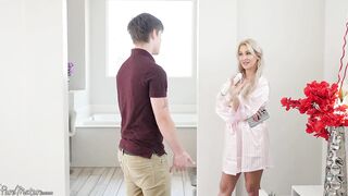 PUREMATURE Golden-Haired Aged Playgirl Catches Mover Playing With Her Sextoy