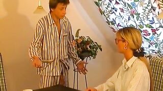 Petite titted German lady with golden-haired hair gets her face overspread with warm cum