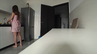 Real Cheating. Wife And Spouse's Ally Screw In The Kitchen. Home Alone