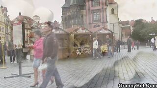 Brunette Hair granny picked up by chap and screwed