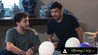 Pervert Boyz Merely Assist Breasty Stepmom Pristine Edge To Peek Underneath Her Petticoat! THREE-SOME