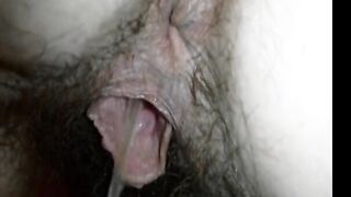 Unshaved vagina pee in front of livecam