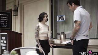 Tiny waitress Stevie Moon anal screwed by rectal hole client his twin brother