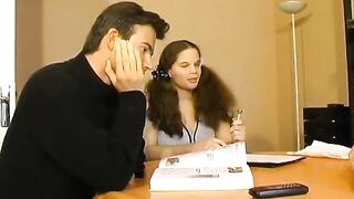 Enchanting French teen banging with 2 chaps after doing homework