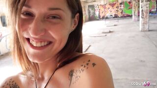 GERMAN SCOUT - Tiny Melons Fitness Model Mina K entice to Casting Screw at Lost Place Berlin