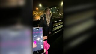 Pair play with remote sex tool in public