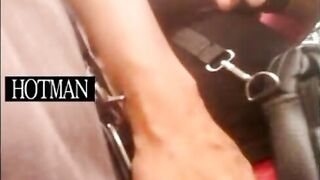 Kinky dude is touching angels in the bus whilst they are tightly crammed against him