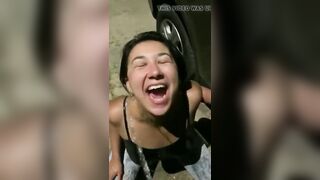 Pissing on my wench girlfriend in the parking