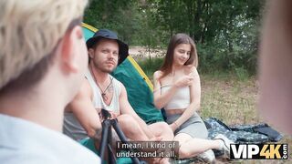 VIP4K. Slutty couples lick booties in the woods and screw with every other