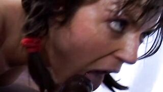 Breathtaking French hottie eats cum after hard interracial anal screw