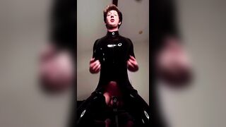 Latex Rubber Serf having hardcore sex with bang machine