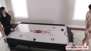 See those 2 gals play an intensive game of disrobe air hockey. Loser gets