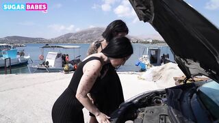 GREEK HONEY GETTING ASSIST FROM BUILT MAN