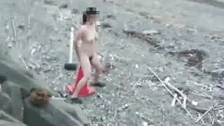 Massive road cone screw at a public beach