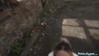 Public Agent This babe measures his large plump knob in public and then bangs him hard