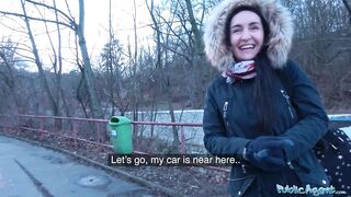 Public Agent Brunette hair with priceless natural melons and pale skin