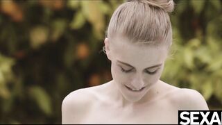 Cute golden-haired takes a hard multi orgasmic banging in the garden