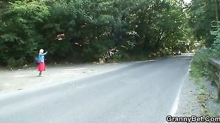 GRANNYBET - Granny is picked up from the road and screwed in the car