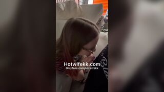 Public parking lot oral pleasure for nerdy fan