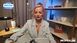 The sexually excited sexologist with a marvelous face helps me out with indecent talk and her taut, soaked cunt