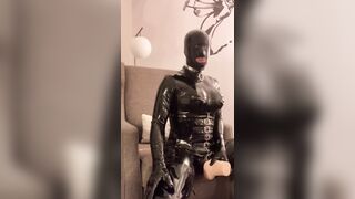 Latex doll femboy masturbates and cums for u