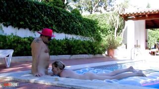 Screwing by the pool with slim blond french mother I'd like to fuck Alicia Flore