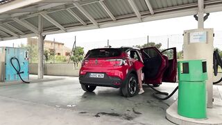 Vacuuming My Car in a Micro Petticoat with a Booty Plug Tail in Public no pants