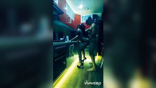 Pretty skinny wife in erotic bodysuit coarse banged in the kitchen in all poses