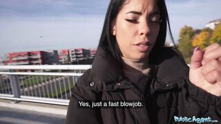 Public Agent Brunette hair with a nice-looking bubble booty banging a large overweight weenie