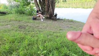 I approached this lonely gal and started wanking my schlong next to her. This babe sat silently watched and touch my dick when i cum