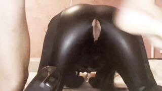 A taskmaster woman in ebony latex was drilled hard and cummed on her butt!