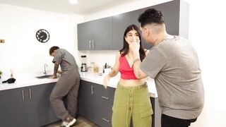 My wife got stuck on the washing machine and the LARGE PENIS plumber helped her out!