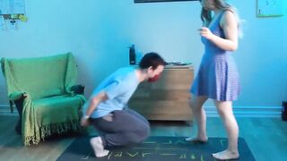 Tying up his Hands to Bust his Balls - Amateur Ballbusting Pair Kicks Knees