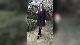 Priceless redblack petticoat with ebony hose and boots