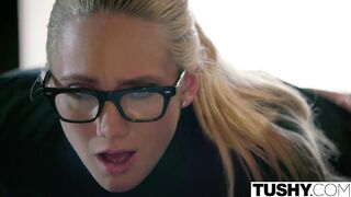 Blond secretary gets her large booty spanked by boss